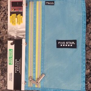 Five Star Aqua and Lime Pencil Pouchnew With Tags